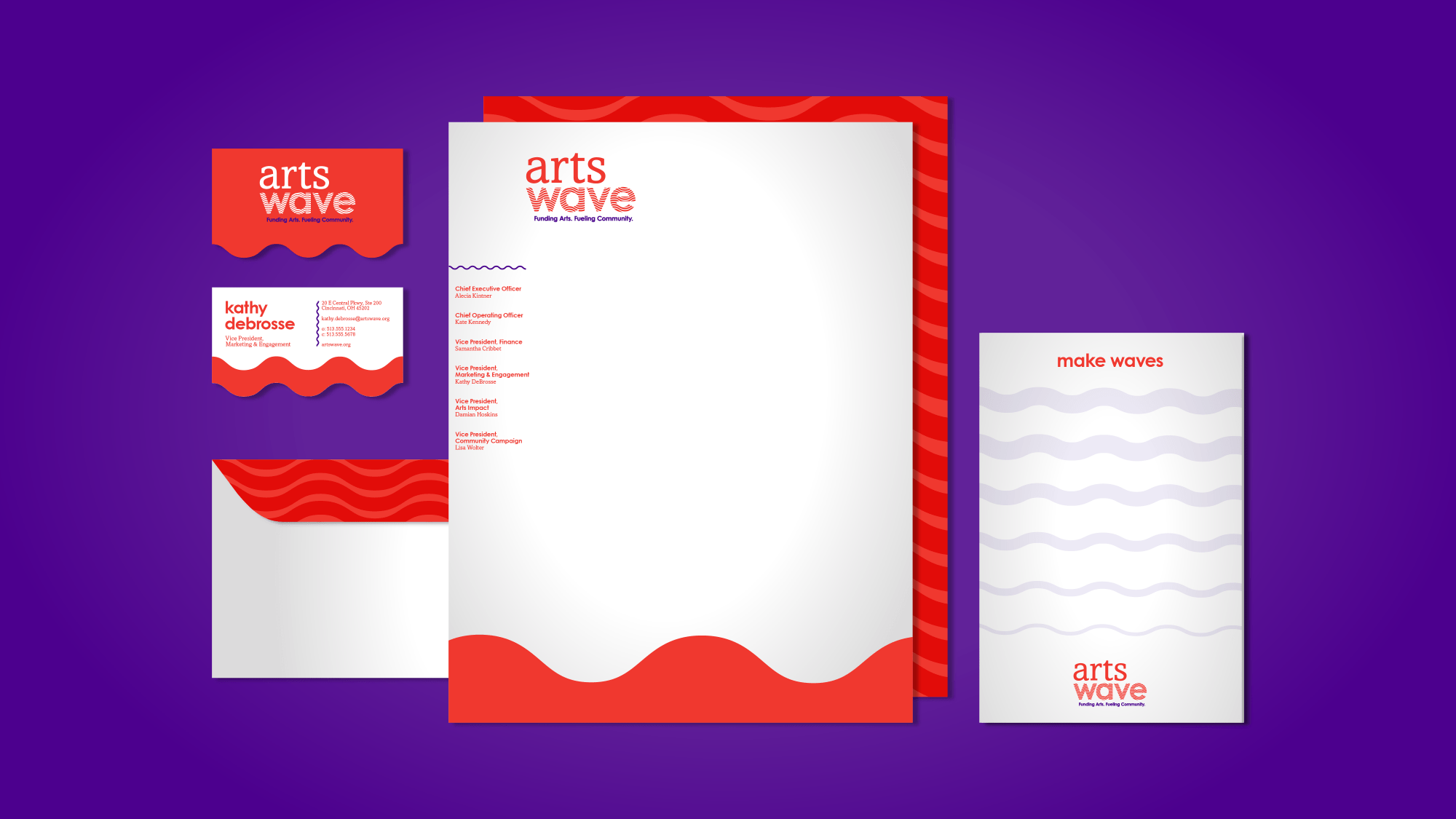 ArtsWave stationary, non profit branding, arts branding, brand identity