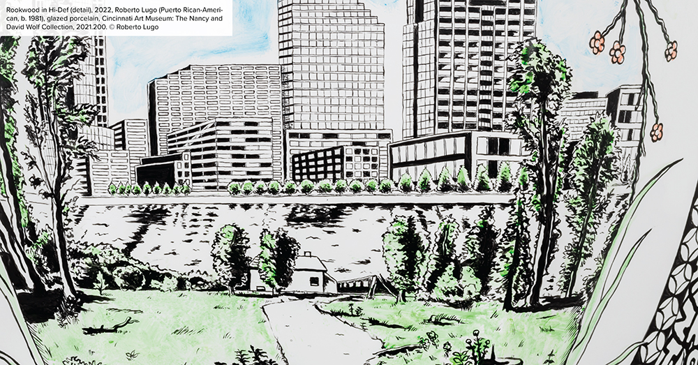Closeup of Cincinnati from Roberto Lugo piece
